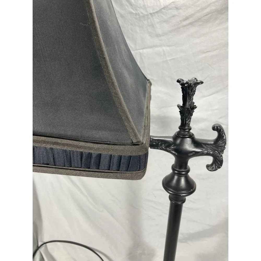 Vintage Bridge Arm Victorian Side Table Night Stand Lamp With Square Black Shade